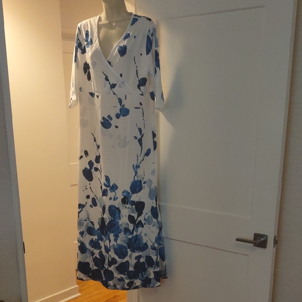 White and Blue Floral Maxi Dress - Size XL
